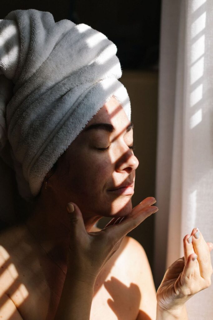 woman doing skincare routine