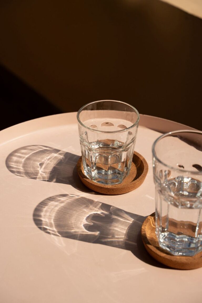 water glasses on table