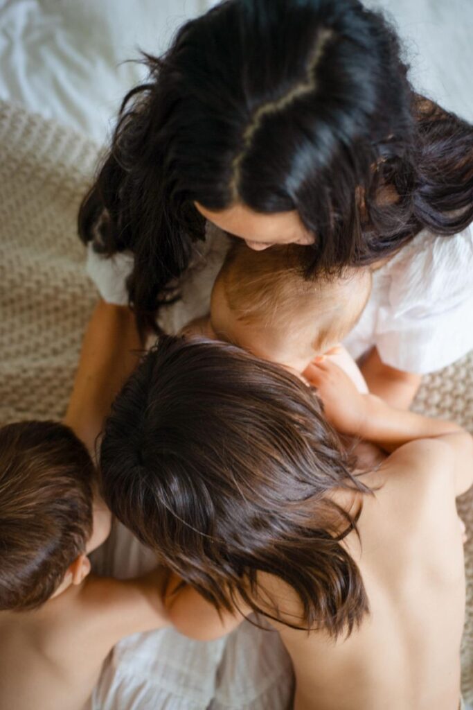 birds eye view - mother and 3 kids