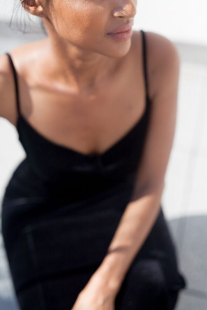 relaxed woman sitting down